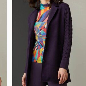 Etcetera Cable Knit -Sleeve / Back Pea Coat in Plum